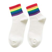 Winter Cotton Crew Socks Thick Rainbow Striped Socks Cut Calf Height Ankle Socks Soft Thick Comfort Casual Warm Socks