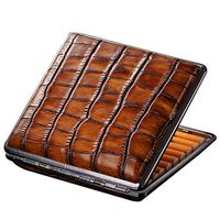 QIAOQ Men's Cigarette Case Leather Crocodile Grain Ultra-Thin Portable Metal Cigarette Boxes 20 Ordinary Cigarettes,Yellowbrown,20sticks