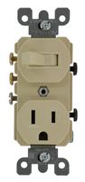 Leviton 5245-I 3-Way Duplex Combination Switch/Receptacle, 1 P, 3 Wire, 15 A, 120 Vac, Ivory