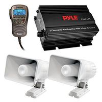 Speaker And Amp Audio Package Of 2x Pyle PHSP4 6'' Inch Indoor / Outdoor 50 Watts PA Horn Speaker Bundle Combo With PLMPA35 2 Channel 300 Watt 4-Ohm Mini Amplifier + Cobra Waterproof Bluetooth Headset