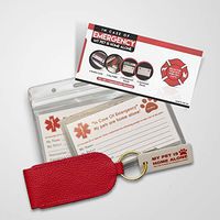 OFTO ICE Kit (4) Wallet-Sized in Case of Emergency Contact Cards, 2"My Pet is Home Alone Key Fobs, a Waterproof Pouch & Self-Sealing Laminated Pouch- Use as Personal, Family, Pet Care Cards USA Made