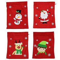 Iconikal Felt Christmas Character Gift Sack, 12 x 16-inch, Santa, Snowman, Elf, and Reindeer, 4-Pack