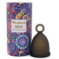 FENGHUANG Menstrual Cup with Ring for Beginners-Easy Removal-Soft Reusable Period Cup Tampon and Pad Alternative Regular Flow (Black, Small)