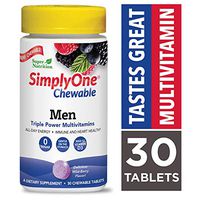 SuperNutrition, SimplyOne Multi-Vitamin for Men, High-Potency One/Day Chewable Tablets, Wild Berry, 30 Day Supply