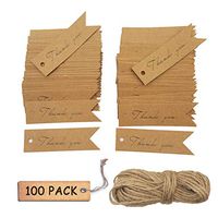 Thank You Tags Kraft Paper White Gift Tags with String, Paper Hang Tags, Gift Tags with 100 Feet Jute Twine for Arts and Crafts, Wedding, Christmas, Thanksgiving 100 Pack (B, Kraft Paper)