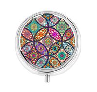 Dynippy Pill Case Pill Box Pocket 3 Compartment Medicine Case Round Vitamin Pill Organizer for Pocket Purse and Travel - Mandala