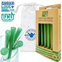 SHAKA LOVE Reusable Glass Drinking Straw Set- Stylish, Durable, Shatter-Resistant - Set of 5 ALOHA Colorful Glass Drinking Straws with Cleaning Tool & Travel Carry Bag (Sea Foam Green, 9)