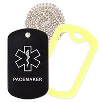 Pacemaker Medical Alert ID Necklace with Black Tag, Yellow Silencer, and 30'' USA Chain - 154 Color Choices