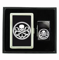 Helo Skull Squid Kraken Cigarette Case and Flip Top Oil Lighter Set Smoking