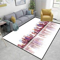 Bigdatastore City Solid Area Rug Underpadding, Landscape Modern Skyscrapers Metropolitan Silhouette Illustration Abstract Composition, Easy Maintenance Area Rug Living Room Bedroom Carpet(2'x 3')