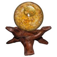 Crocon Yellow Aventurine Orgone Sphere Ball with Tree of Life Symbol for Crystal Energy Generator Reiki Healing Chakra Balancing Aura Cleansing EMF Protection Spiritual Meditation Decor Size: 60 mm