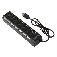 Eachbid 7 Ports USB HUB Powered USB Hub Multi-Port USB Hub with Individual Power On/Off Switch High Speed Power Adapter Cable for PC USB 2.0
