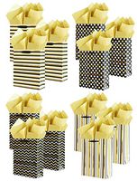 UNIQOOO 12Pcs Assorted Black Gold Metallic Foil Gift Bags, w/ 12 Sheets Gold Tissue Paper, for Gift Wrapping Wedding Birthday Party Favor Bags, Gift Giving Thank You Paper Bags, Large 12.5x10.5x4Inch