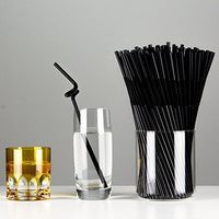 Liangxiang Set Of 200 Flexible Plastic Straws Disposable Bendable Drinking Straws, 10 Inch, Each straw packed individually (Black)