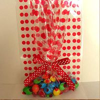 Weststone 25pcs 5"x8" Polka Dot Red Gift Cello Bag + Pre-Tied Ribbon Bow for Cookie Candy Snack Wrapping Party Favor