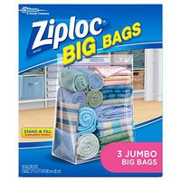 Ziploc Storage Bags, Double Zipper Seal and Expandable Bottom, Jumbo, 3 Count, Big Bag
