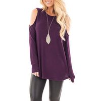 Women Casual Tops Off Shoulder Long Sleeve Backless Tunic Shirts Loose Fit Cute Blouses HebeTop Purple