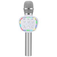 BONAOK Wireless Bluetooth Karaoke Microphone with Dynamic LED Light, 4 in 1 Portable Handheld Karaoke Mic Home Party Birthday Gift for iPhone/Android/iPad/PC/Sony (Silver)