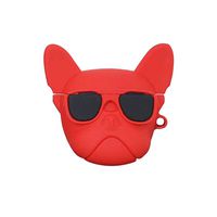 UR Sunshine AirPods Pro Case, Stylish Glass Bulldog Shape Soft Silicone Case Cover Earphone Protection Skin Case for Apple AirPods Pro+Hook-Red
