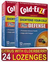 Cold-EEZE Plus Defense Cold-Shortening Lozenges, 12 Count, Cold Remedy, Citrus with Elderberry Flavor, Pharmacist Recommended - Twin Pack