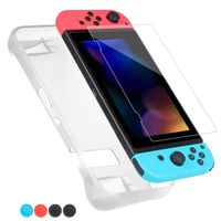 LEYUS Soft Grip Case for Nintendo Switch, Silicone Cover with Tempered Glass Screen Protector & Thumb Grip Caps, Comfortable In Handle(Clear White)
