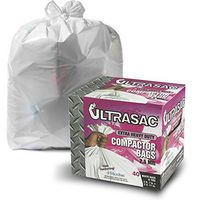 Ultrasac Trash Compactor Bags - (40 Pack with Ties) 18 Gallon for 15 inch Compactors - 25" x 35" Heavy Duty 2.5 MIL Garbage Disposal Bags Compatible with Kitchenaid Kenmore Whirlpool GE Gladiator