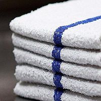 Bar Mop Cleaning Towels (12 Pack, 16 x 19 Inch) – Cotton Terry (Absorbs lot of water), White with Blue Stripe. White Kitchen Towels, Restaurant Cleaning Towels, Shop Towels and Rags By OMNI LINENS