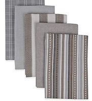 Daliuing Kitchen Towels (Gray, 16x26"), Ultra Absorbent & Fast Drying, Tea Towels for Everyday Cooking and Baking - Assorted Patterns, Set of 5