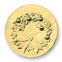 Holly Wreath Embossed Gold Foil Holiday Seals, 30 Count