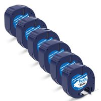 Letratag Refills White Plastic Label Tape 91331 (S0721660) 91201 12mm Black on White Compatible for DYMO Label Maker LetraTag Plus LT100H LT100T QX50 (1/2 Inch x 13 Feet 12mm x 4m), 6-Pack ...