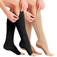 JANVUR (2 Pairs) Zipper Compression Socks New Compression Zip Sox Socks Stretchy Leg Support Unisex Open Toe Knee Stockings