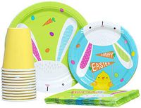 Hello Bunny (Easter) Pack! Disposable Paper Plates, Napkins and Cups Set for 15 (With free extras)