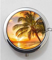 BlackKey Palm Trees Tropical Beach Ocean Breeze with Sun - Summer 3-Compartment Decorative Pocket Gift Box Case Organizer for Pill, Color 1 -108