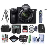 Sony Alpha a7 III 24MP UHD 4K Mirrorless Digital Camera with 28-70mm Lens - Bundle 64GB SDHC U3 Card, Camera Case, Spare Battery, Tripod, Dual Charger, Remote Shutter Release, Software Pack, and More