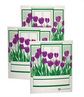 SWEDEdishcloths Swedish Dishcloth Set of 3 Each Swedish Dishcloths with Purple Tulips Design | Eco Friendly Cleaning Absorbent Cloth Eco Friendly Cleaning Supplies Eco Friendly Cleaning Wipes