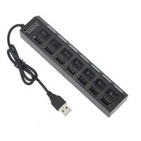 New Portable 7 Ports LED USB 2.0 Adapter Hub Power on/Off Switch for PC Laptop (Black)