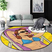 RUGSMAT Retro Computer Chair Floor Mat,Pop Art Sunbathing Woman Non-Slip Bathroom Soft Floor Mat Home Decor Diameter-47