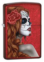 Zippo Day of The Dead Girl Pocket Lighter, Candy Red Apple