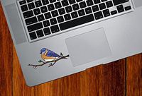Bird - Eastern Bluebird Perched on Branch - Stained Glass Style Opaque Vinyl Tablet Trackpad Decal - Copyright 2015 Yadda-Yadda Design Co. (Size Choices) (SM 3.5"w x 1.75"h)