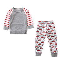 kaiCran Unisex Baby Christmas Outfits Boys Girls Striped Tops and Cartoon Print Pants Cute Set Cotton 12M-5Y (Gray, 120(4-5 Years))