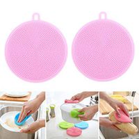 Pink Multipurpose Silicone Dish Sponge | Washing Fruit Vegetables| Clean The Head | Silicone Cup Mats |Kitchen Cleaning Scrubber | Silicone Dish Scrubber-2 Pack