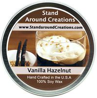 Premium 100% All Natural Soy Wax Aromatherapy Candle - 4oz. Tin: Scent - Vanilla Hazelnut. A mouthwatering blend of toasted hazelnuts and creamy vanilla.Naturally Strong, Highly Scented.