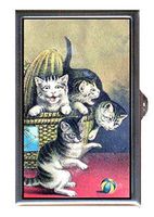 Cat Cute Victorian Scrap Play with Ball Decorative Pill Box