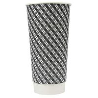 16 oz Disposable Paper Coffee Cups - Double Wall Gray Plaid Hot Paper Cups - Extremely - Hot Cup Factory - 500 Count