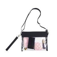 Upgraded Clear Crossbody Purse Bag Shoulder Tote Bag with NFL, NCAA & PGA Stadium Approved, Adjustable Shoulder Strap and Wrist Strap for Work, School, Sports Games Black