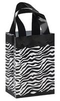 Lot of 25 Zebra Print Birthday Party Goody Bag Small Frosted Plastic Gift Bags 5" X 3" X 7"