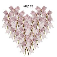 Micomon 50 Pieces Twist Tie Bows Silver Gold Twist Tie with Metallic Ribbon (Pink)
