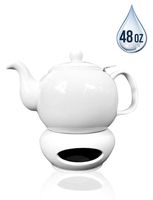 SAKI Large Porcelain Teapot with Warmer, 48 Ounce Tea Pot with Infuser, Loose Leaf and Blooming Tea Pot