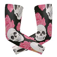 WXLIFE Floral Flower Sugar Skull Face Sun Uv Protection Sport Arm Sleeves for Men Women Kids Running Basketball Cycling Arm Warmer Sleeves 1 Pair