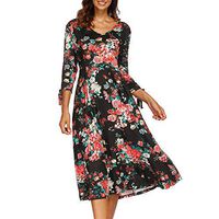 Womens Dresses Hot Sale,DEATU Ladies Autumn 3/4 Flare Sleeves Print Sexy Dress(Black ,XXXL)